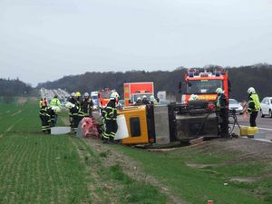 Das HLF wird für die Bergung in Stellung gebracht.