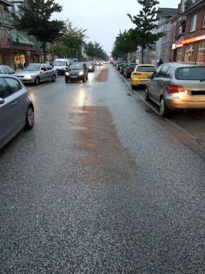 Ein Teil der abgestreuten Oelspur in der Rathausstrasse